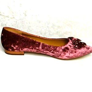 Pink Velvet Women Shoes Flats Size 8 Big Bow Fairy Coquett Girl Romantic Wedding